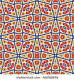 Bright ethnic abstract backdrop. Seamless pattern with oriental, old ornament on white background. Ornamental vivid wallpaper. Vector illustration