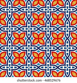 Bright ethnic abstract backdrop. Seamless pattern with oriental, old ornament on white background. Ornamental vivid wallpaper. Vector illustration