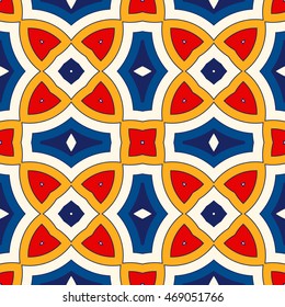 Bright ethnic abstract backdrop. Seamless pattern with oriental, old ornament on white background. Ornamental vivid wallpaper. Vector illustration