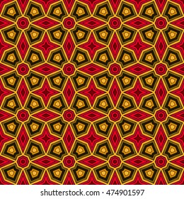 Bright ethnic abstract background. Kaleidoscope seamless pattern with decorative ornament in african style. Ornamental vivid wallpaper. Vector illustration