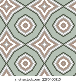 Bright ethnic abstract background. Seamless pattern with symmetric geometric ornament green background. Ornamental vivid wallpaper. Vector illustration