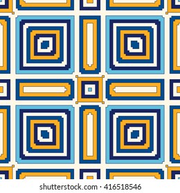 Bright ethnic abstract background. Seamless pattern with symmetric geometric ornament. Ornamental mosaic texture. Vector illustration