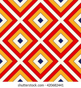 Bright ethnic abstract background. Seamless pattern with symmetric geometric ornament. Ornamental mosaic texture. Vector illustration
