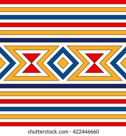 Bright ethnic abstract background. Seamless pattern with symmetric geometric ornament. Ornamental mosaic texture. Vector illustration