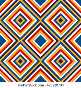 Bright ethnic abstract background. Seamless pattern with symmetric geometric ornament. Ornamental mosaic texture. Vector illustration