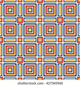 Bright ethnic abstract background. Seamless pattern with symmetric geometric ornament. Ornamental mosaic texture. Vector illustration