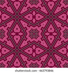 Bright ethnic abstract background. Seamless pattern with oriental, old ornament. Ornamental vivid wallpaper. Vector illustration