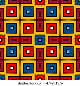 Bright ethnic abstract background. Seamless pattern with decorative ornament in african style. Ornamental vivid wallpaper. Vector illustration