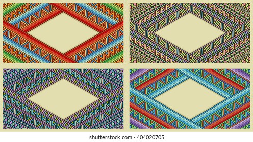 Bright ethnic frame at set. Abstract background with bright ethnic ornament border for special design.