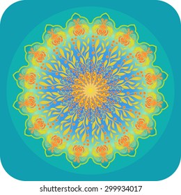 Bright ethnic mandala with nature elements. Vector background. Design element for ethnic or eco store, or yoga studio