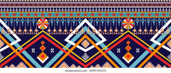 Bright Ethnic Patterns Embroidery. Vintage tribal Navajo Traditional Geometric art Aztec colored.  Design for wallpaper, texture, textile, fabric, clothing,  wrapping, batik, sarong.