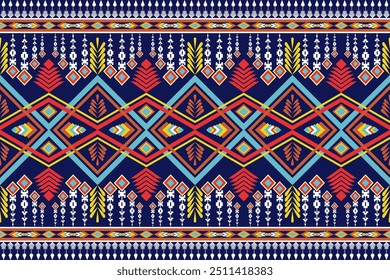 Patrones étnicos brillantes bordados de fondo sin fisuras. Arte geométrico tradicional tribal navajo de color azteca. Diseño para Fondo de pantalla, textura, textil, tela, ropa, envoltura, batik, sarong.
