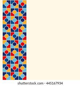 Bright ethnic seamless border on white background. Pattern with symmetric geometric ornament. Layout with abstract ornate element for your design with place for text. Vector illustration