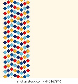Bright ethnic seamless border on white background. Pattern with symmetric geometric ornament. Layout with abstract ornate element for your design with place for text. Vector illustration