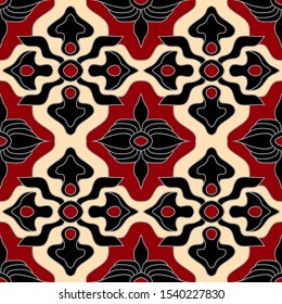 Bright ethnic seamless pattern. Folklore background, oriental ornament. Batik, embroidery design