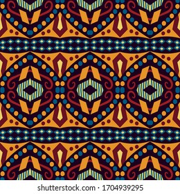 Bright ethnic seamless pattern with geometric ornament. Abstract geometric art print. ethnic hipster backdrop. Vector folk tribal colorful pattern.