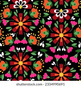 Bright ethnic seamless pattern of Mexican embroidery elements