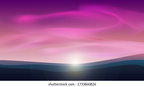 Helle Abendlandschaft mit violettem Himmel 