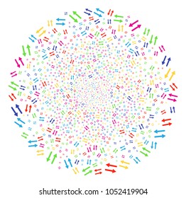 Bright Exchange Arrows salute sphere. Vector cluster bang created from random exchange arrows elements. Multicolored Vector illustration.