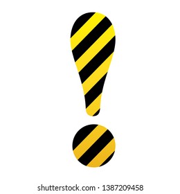 Bright exclamation mark in yellow and black stripes. Design for banner, button, poster or signboard. isolated on white background.