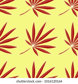 Bright Exotic Leaves. Seamless Pattern with Colorful Tropic Plants. Trendy Hand Drawn Zentzngle for Surface, Textile, Cloth, Linen