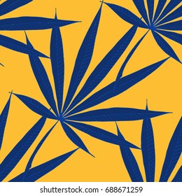 Bright Exotic Leaves. Seamless Pattern with Colorful Tropic Plants. Trendy Hand Drawn Zentzngle for Surface, Textile, Cloth, Linen