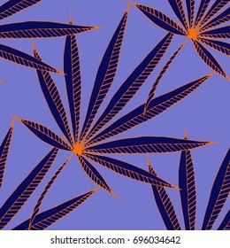 Bright Exotic Leaves. Seamless Pattern with Colorful Tropic Plants. Trendy Hand Drawn Zentzngle for Surface, Textile, Cloth, Linen