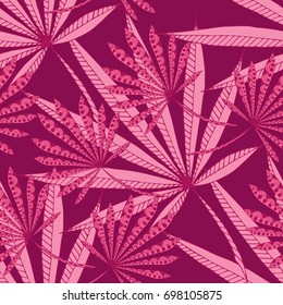 Bright Exotic Leaves. Seamless Pattern with Colorful Tropic Plants. Trendy Hand Drawn Zentzngle for Surface, Textile, Cloth, Linen