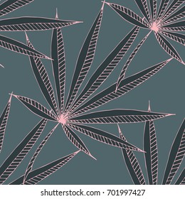 Bright Exotic Leaves. Seamless Pattern with Colorful Tropic Plants. Trendy Hand Drawn Zentzngle for Surface, Textile, Cloth, Linen