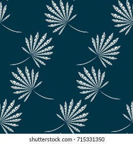Bright Exotic Leaves. Seamless Pattern with Colorful Tropic Plants. Trendy Hand Drawn Zentzngle for Surface, Textile, Cloth, Linen