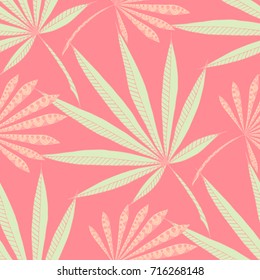 Bright Exotic Leaves. Seamless Pattern with Colorful Tropic Plants. Trendy Hand Drawn Zentzngle for Surface, Textile, Cloth, Linen