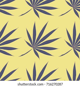 Bright Exotic Leaves. Seamless Pattern with Colorful Tropic Plants. Trendy Hand Drawn Zentzngle for Surface, Textile, Cloth, Linen