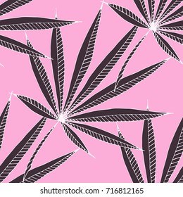 Bright Exotic Leaves. Seamless Pattern with Colorful Tropic Plants. Trendy Hand Drawn Zentzngle for Surface, Textile, Cloth, Linen