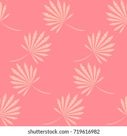 Bright Exotic Leaves. Seamless Pattern with Colorful Tropic Plants. Trendy Hand Drawn Zentzngle for Surface, Textile, Cloth, Linen