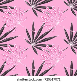 Bright Exotic Leaves. Seamless Pattern with Colorful Tropic Plants. Trendy Hand Drawn Zentzngle for Surface, Textile, Cloth, Linen