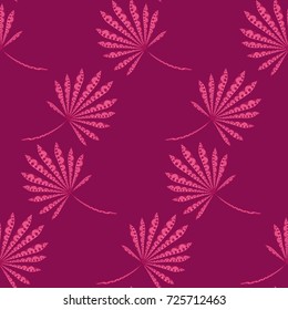 Bright Exotic Leaves. Seamless Pattern with Colorful Tropic Plants. Trendy Hand Drawn Zentzngle for Surface, Textile, Cloth, Linen