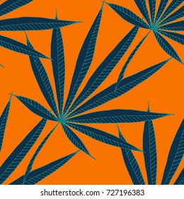 Bright Exotic Leaves. Seamless Pattern with Colorful Tropic Plants. Trendy Hand Drawn Zentzngle for Surface, Textile, Cloth, Linen