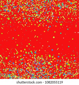 Bright explosion. Firework. Texture with random geometric glitters. Geometric background with confetti. Pattern for design. Print for banners, posters and textiles. Greeting cards