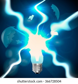 bright explosion of light bulbs, a bright flash of bright lightning, eps10 vector