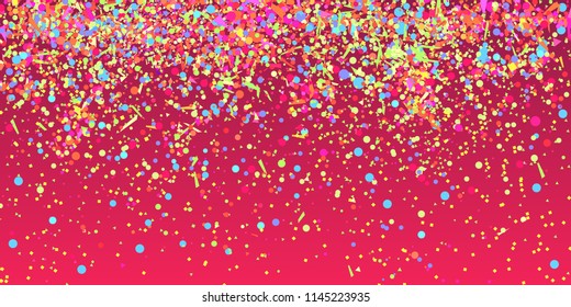 Bright explosion. Texture with random geometric glitters. Colorful holiday background with confetti. Pattern for design. Print for banners, posters and textiles. Greeting cards