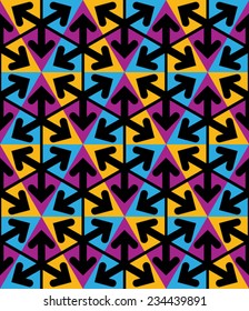 Bright extraordinary geometric seamless pattern with triangles and arrows. Saturated continuous texture, best for graphic and web design.