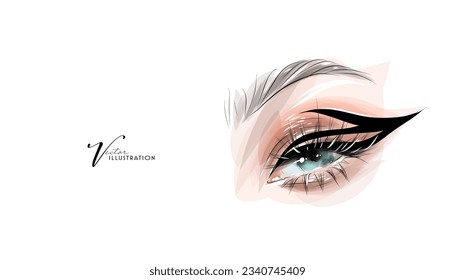 Bright eye makeup, hand drawn in vector format.