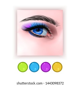 Bright Eye shadow icon in realistic style, Realistic eyes with bright Eye shadows on white background, 3d vector EPS 10 illustration