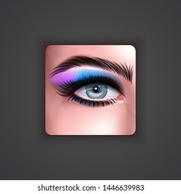 Bright Eye shadow icon in realistic style, Realistic eyes with bright Eye shadows on white background, 3d vector EPS 10 illustration