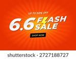 Bright and eye-catching flash sale vector banner design featuring a bold “6.6 Flash Sale” text with a lightning bolt icon. The background uses an energetic orange sunburst radial pattern to create a strong sense of urgency and excitement. Perfect for e-commerce promotions, online shopping events, discount campaigns, seasonal sales, and marketing advertisements. Clean, modern, and fully editable vector illustration suitable for web banners, posters, social media ads, and promotional materials.