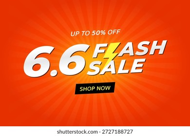 Brilhante e atraente flash venda vetor banner design com um negrito "6.6 Flash venda" texto com um ícone de raio. O fundo usa um padrão radial de explosão solar laranja energética para criar um forte senso de urgência e emoção. Perfeito para promoções de e-commerce, eventos de compras on-line, campanhas de desconto, vendas sazonais e anúncios de marketing. Ilustração vetorial limpa, moderna e totalmente editável, adequada para banners da Web, cartazes, anúncios de mídia social e materiais promocionais.