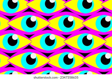 Bright eyes are watching. Cool, trendy, colorful, cartoon seamless vector pattern for design and decoration.