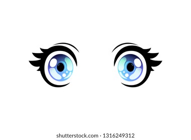 Bright Eyes Wide Open Eyes, Beautiful Eyes with Light Reflections Manga Japanese Style Vector Illustration