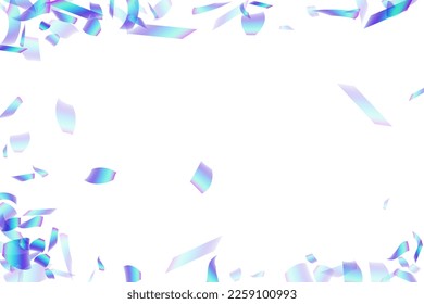 Bright falling confetti decoration vector background. Blue  hologram particles birthday vector. Surprise burst flying confetti. Prize event decoration illustration. Random pieces.