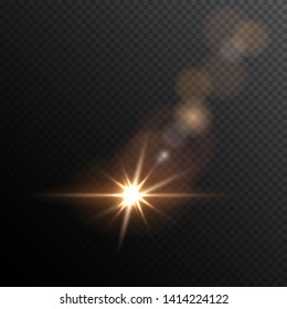 Bright falling flash with bokeh isolated on transparent background. Vector design element